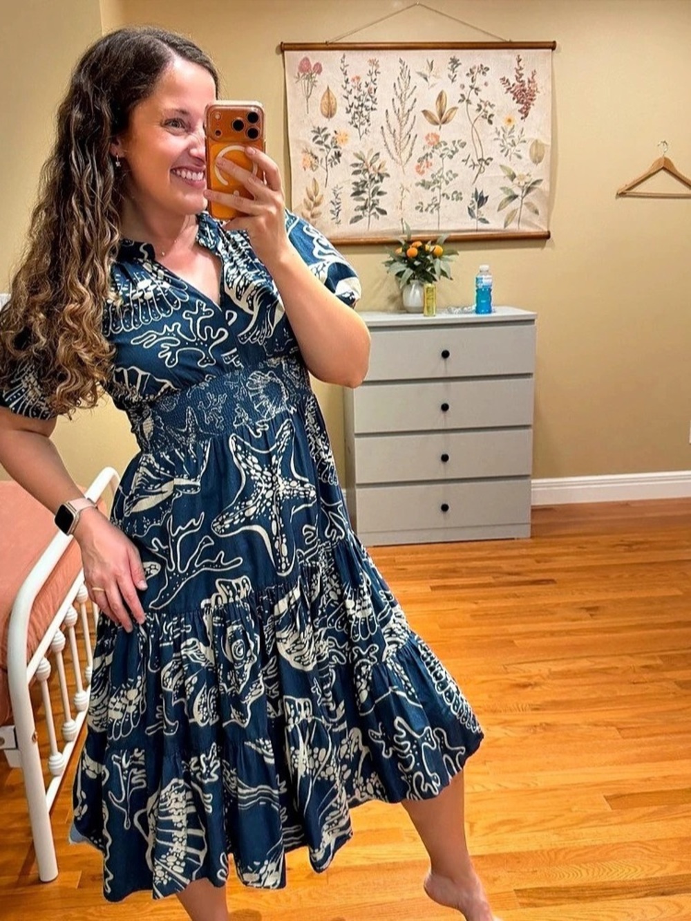 Anthropologie Conditions Apply Blue & White Cotton Midi Dress sea Ocean Size 4
